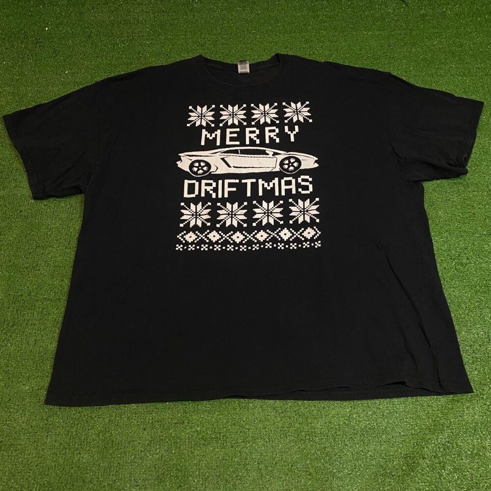 Merry Driftmas Christmas T-Shirt Gildan Heavy Cotton 3XL Black Mens Tee